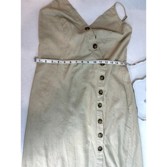 New Look Linen Blend Strappy Midi Dress Neutral Beige Buttons - Size XL - Picture 11 of 11